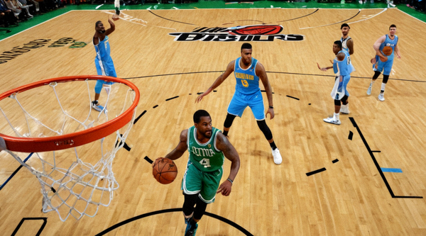 NBA常规赛凯尔特人对阵掘金的比赛现场画面