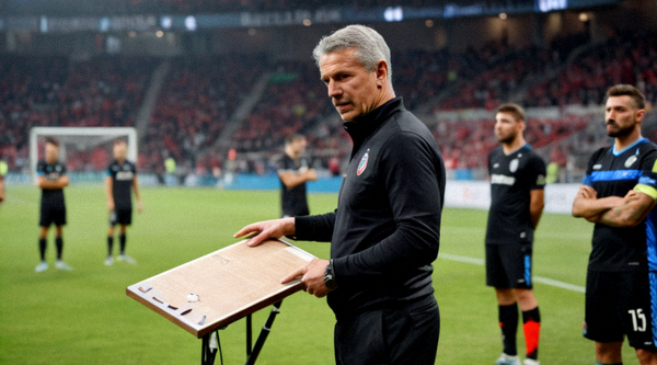 意甲赛场边教练向球员布置战术，手拿战术板